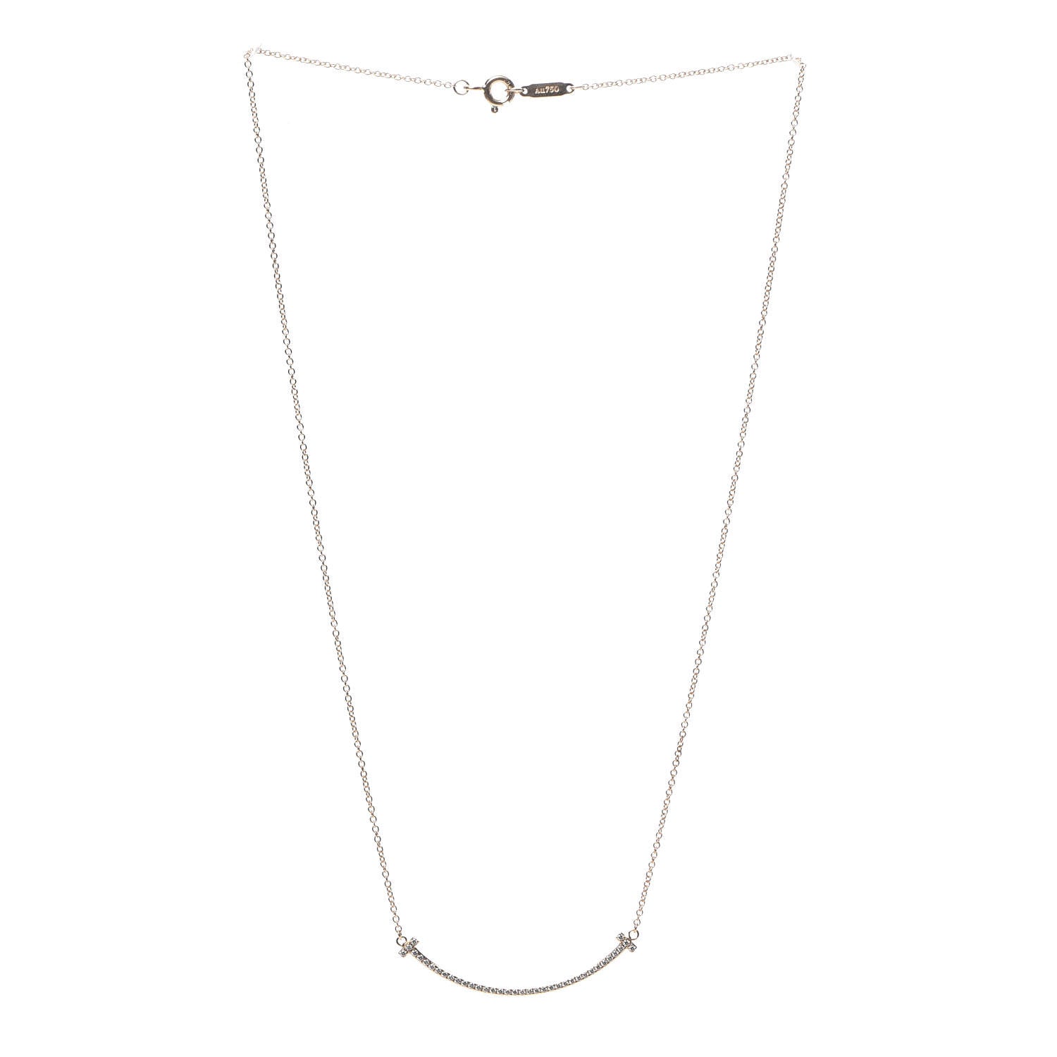 Tiffany 18K Rose Gold Diamond Small T Smile Pendant Necklace 3 of 6