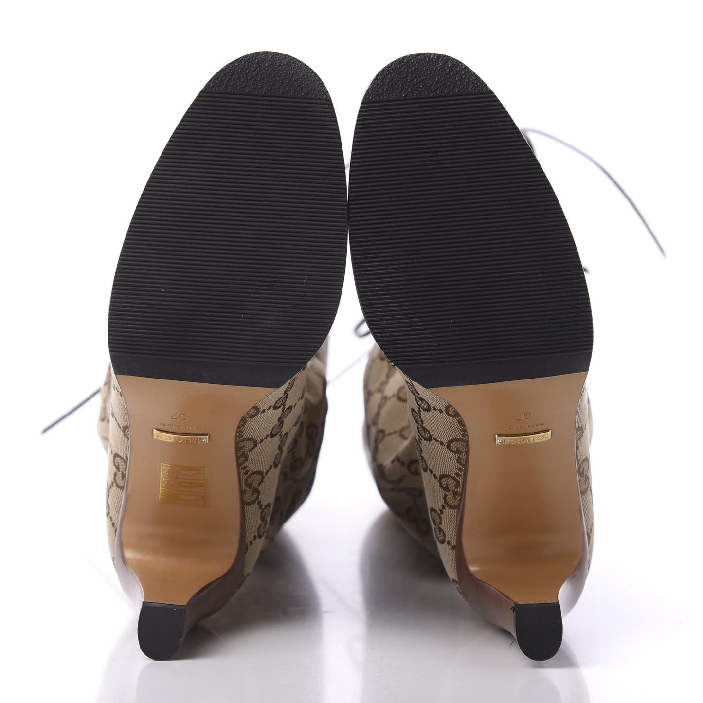 Monogram Lisa Mid Heel Boots 37 Beige Ebony