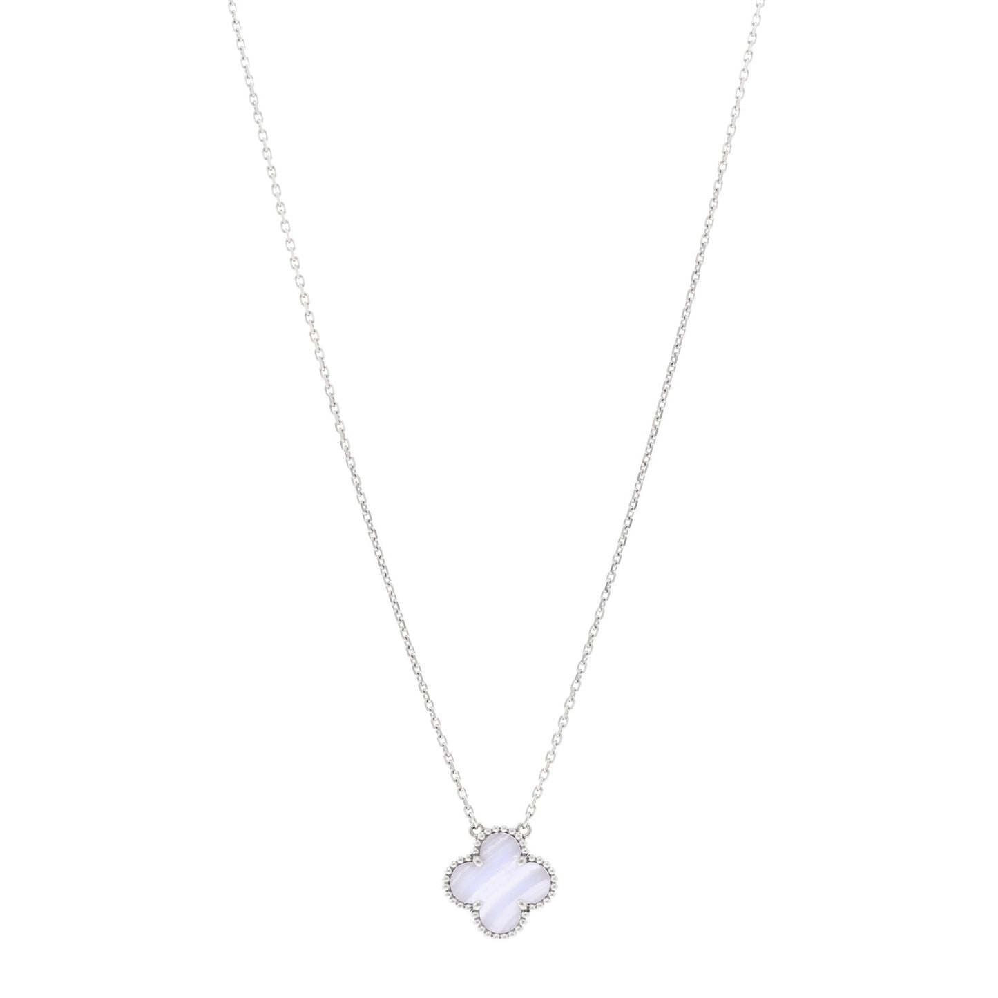 18k White Gold Chalcedony Vintage Alhambra Pendant Necklace