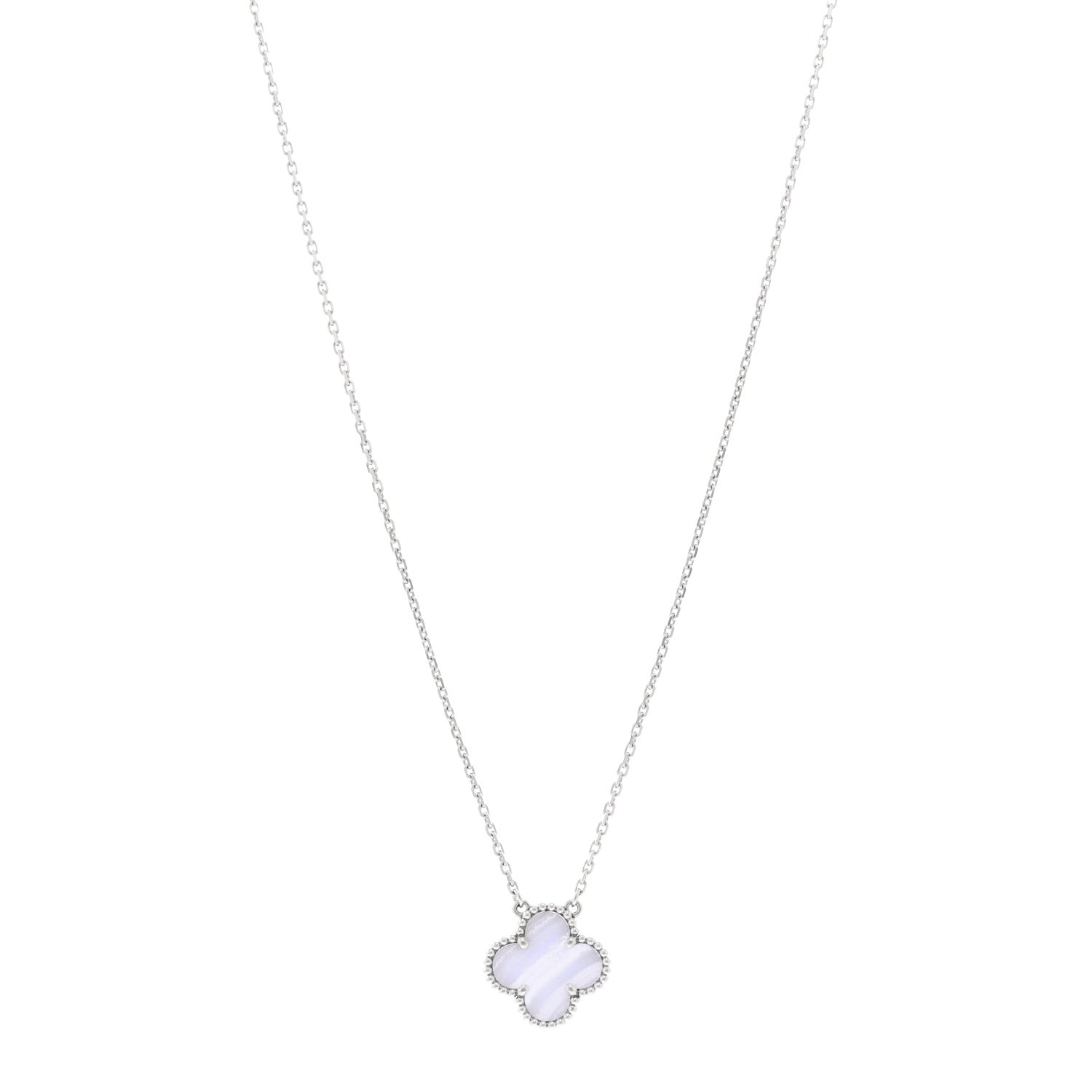 Van Cleef & Arpels 18k White Gold Chalcedony Vintage Alhambra Pendant Necklace 1 of 4