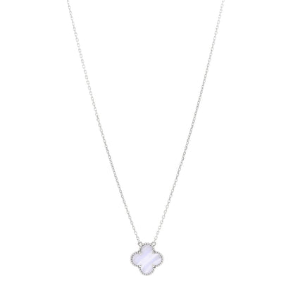 Van Cleef & Arpels 18k White Gold Chalcedony Vintage Alhambra Pendant Necklace 1 of 4