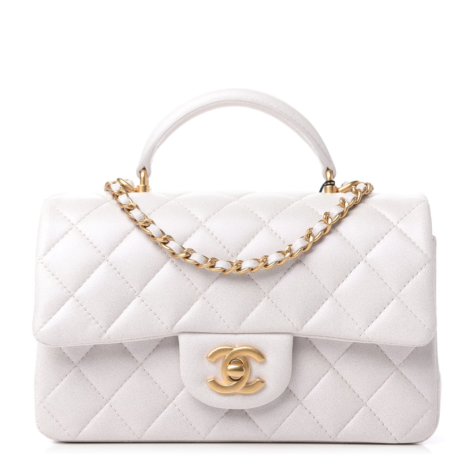 Chanel Iridescent Lambskin Quilted Mini Top Handle Rectangular Flap White 1 of 11