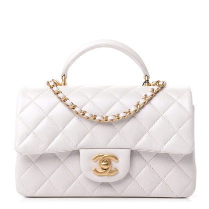 Chanel Iridescent Lambskin Quilted Mini Top Handle Rectangular Flap White 1 of 11
