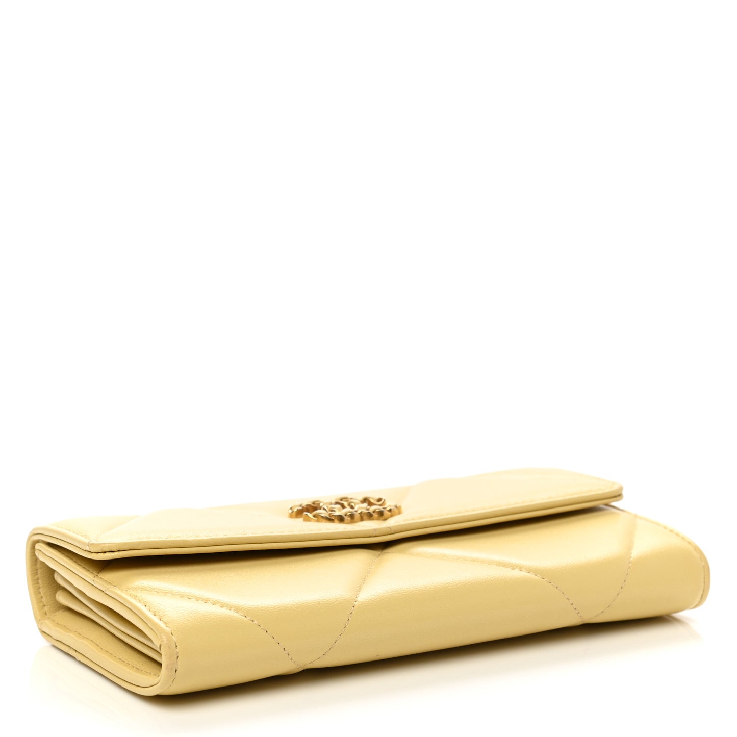Lambskin Quilted Chanel 19 Flap Wallet Yellow