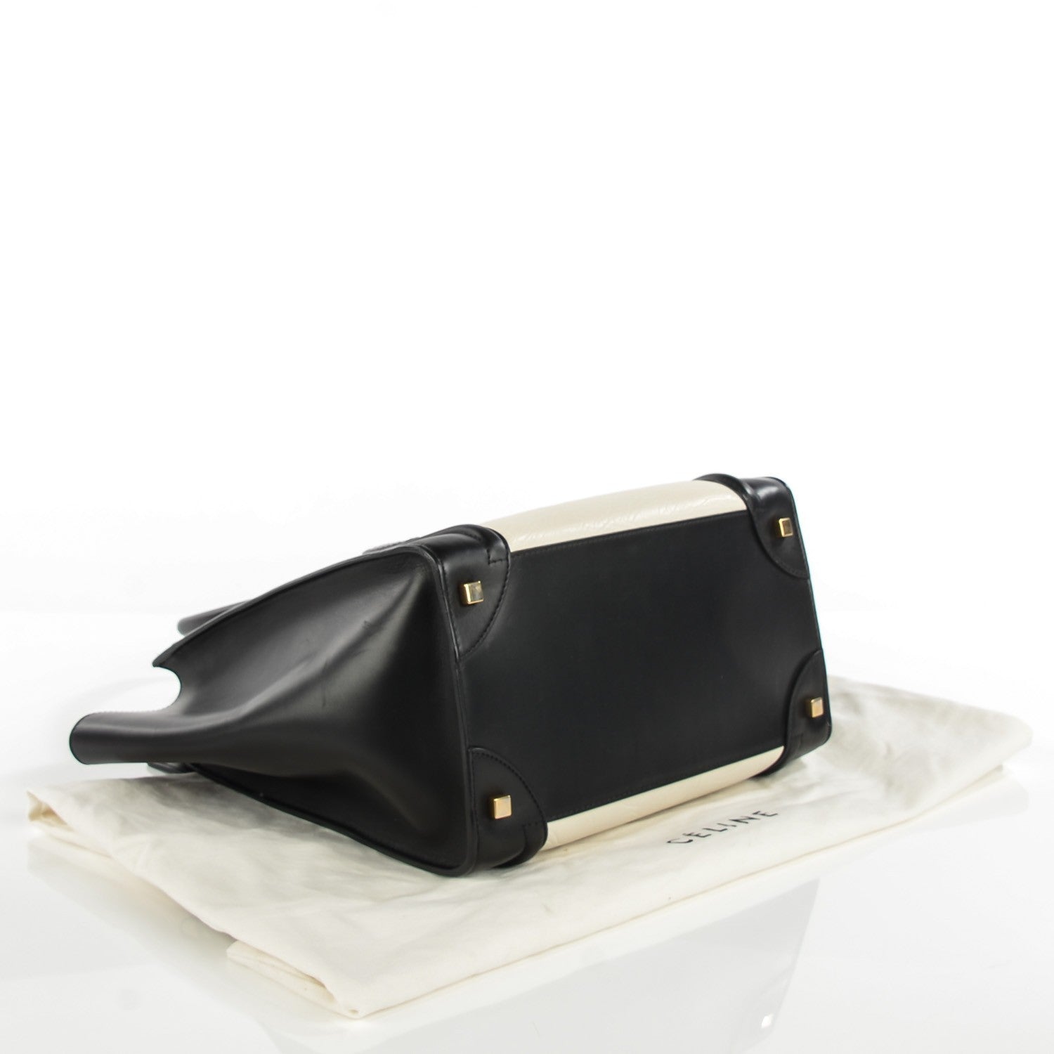 Celine Smooth Calfskin Shrunken Lambskin Mini Bi-Color Luggage Black White 4 of 9