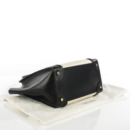 Celine Smooth Calfskin Shrunken Lambskin Mini Bi-Color Luggage Black White 4 of 9