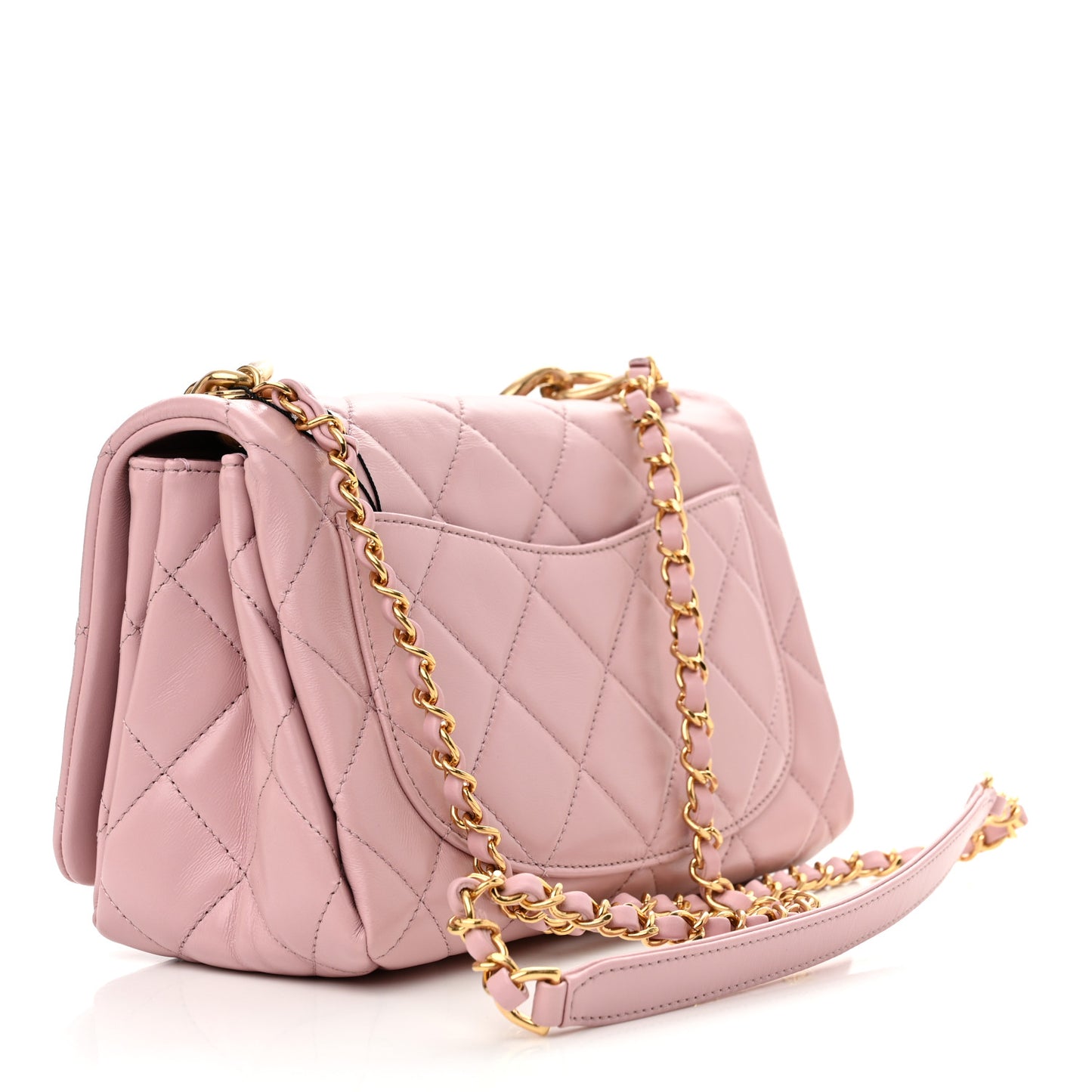 Lambskin Quilted Medium Color Match Flap Light Pink