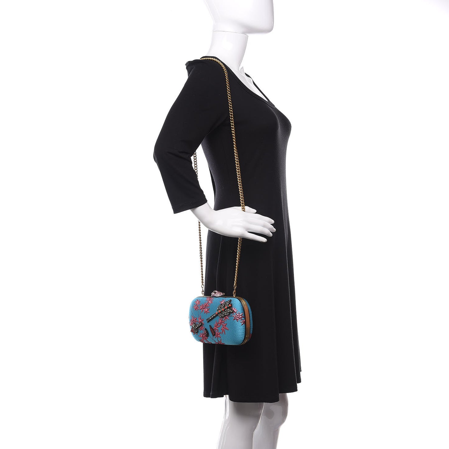 Brocade Floral Crystal Broadway Clutch Blue