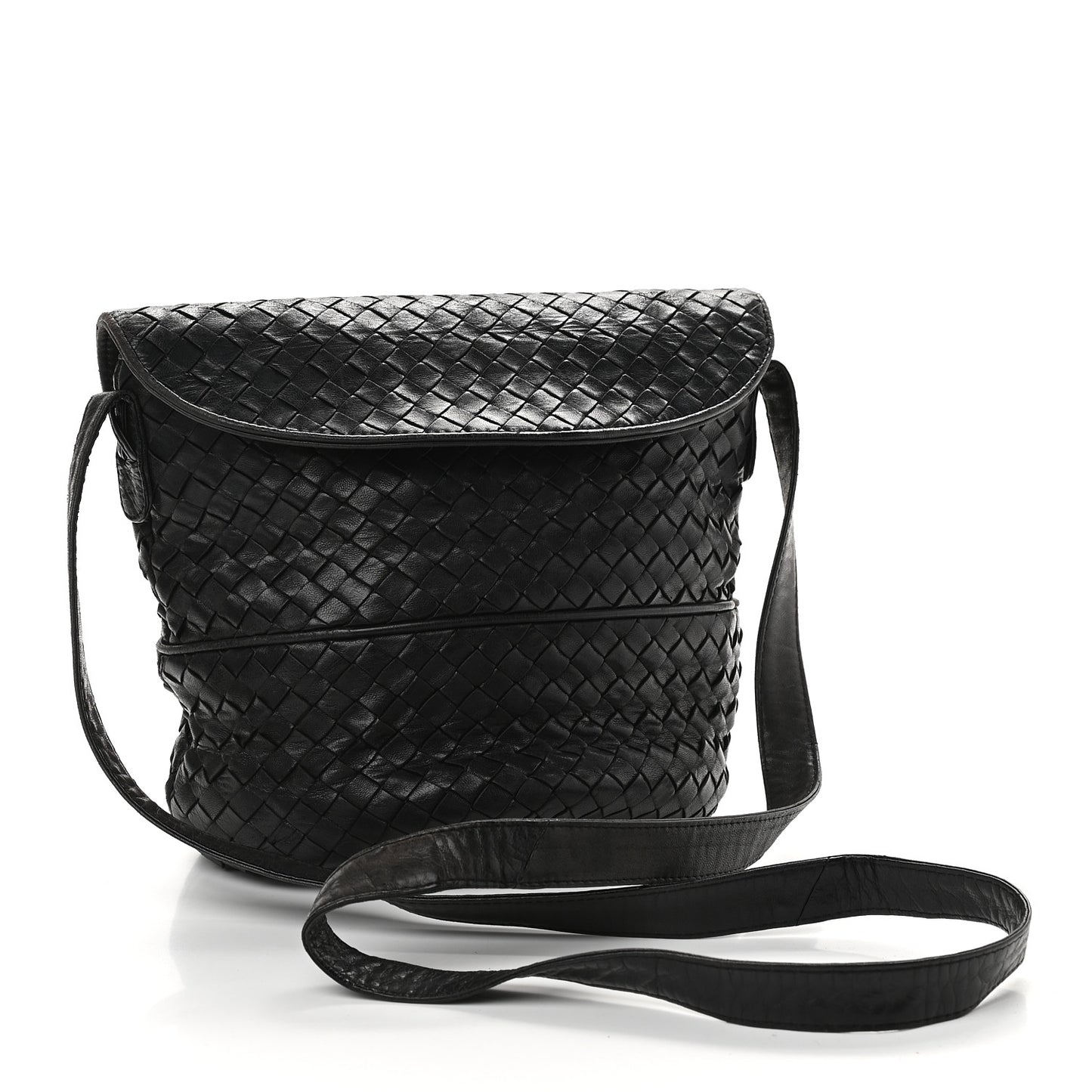 Nappa Intrecciato Crossbody Flap Bag Black