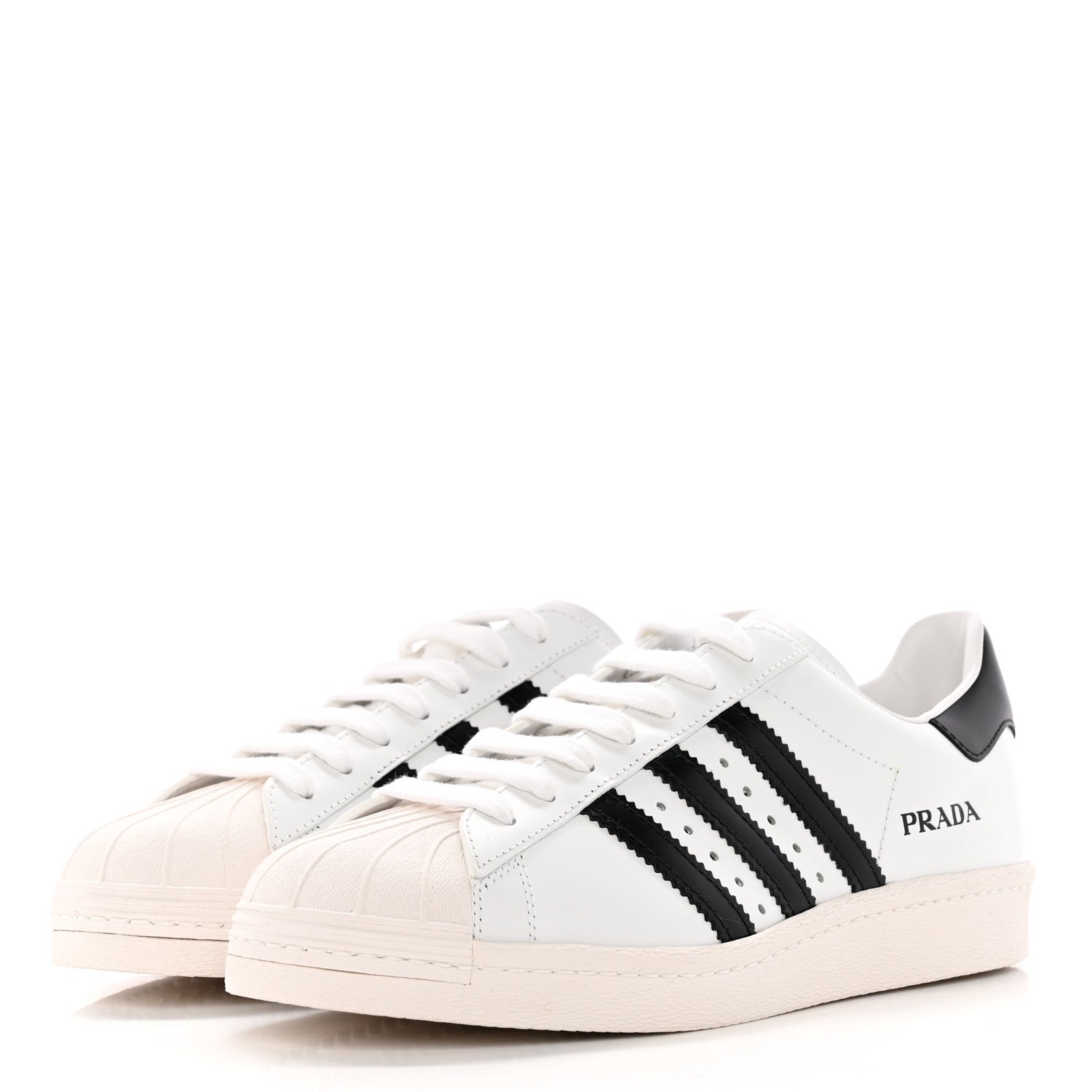 Prada X ADIDAS Brushed Calfskin Logo Mens Superstar Sneakers 7.5 White Black 3 of 8