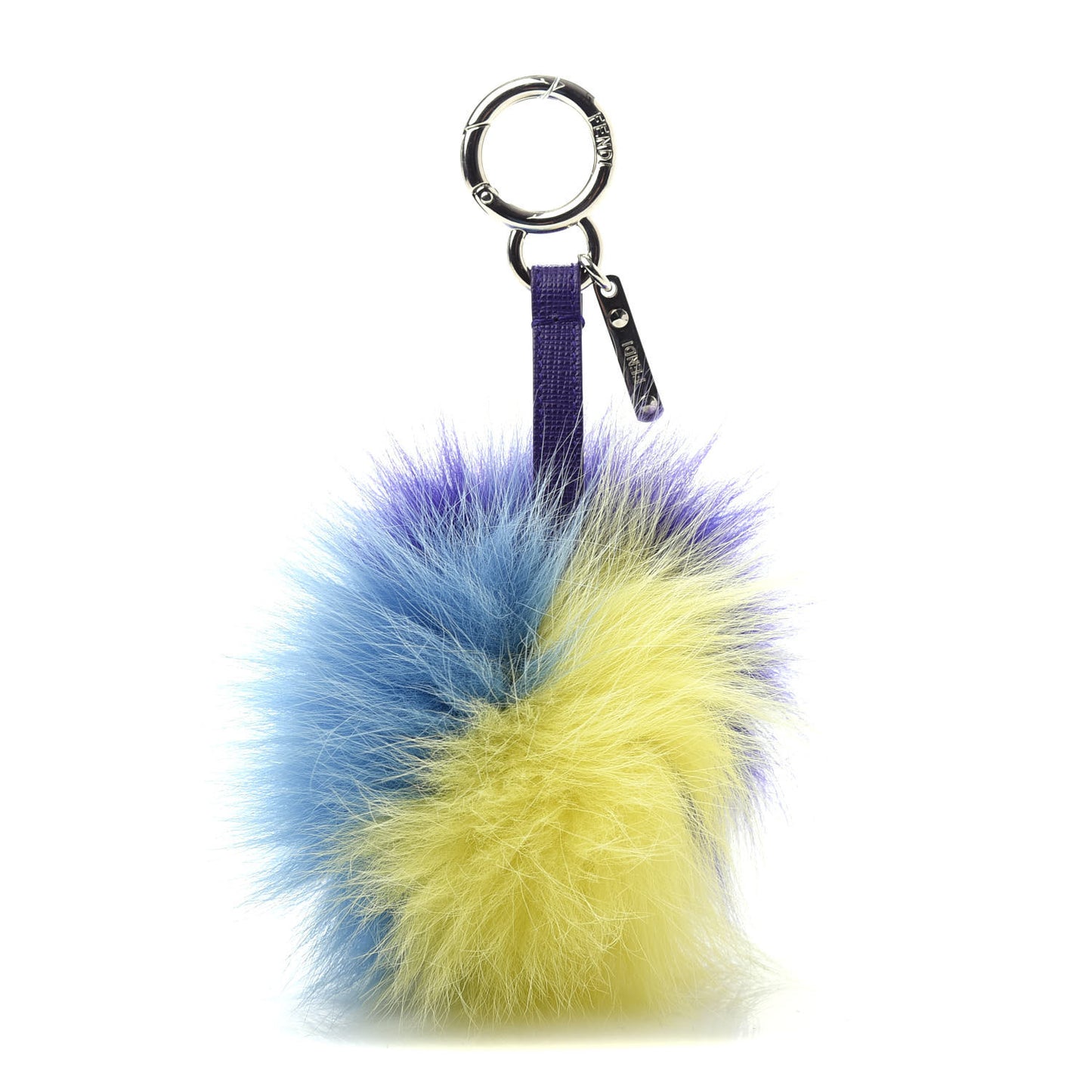 Fox Fur Vitello Elite Tri-Color Pom Pom Bag Charm Giallo Fluo Nebula Viola