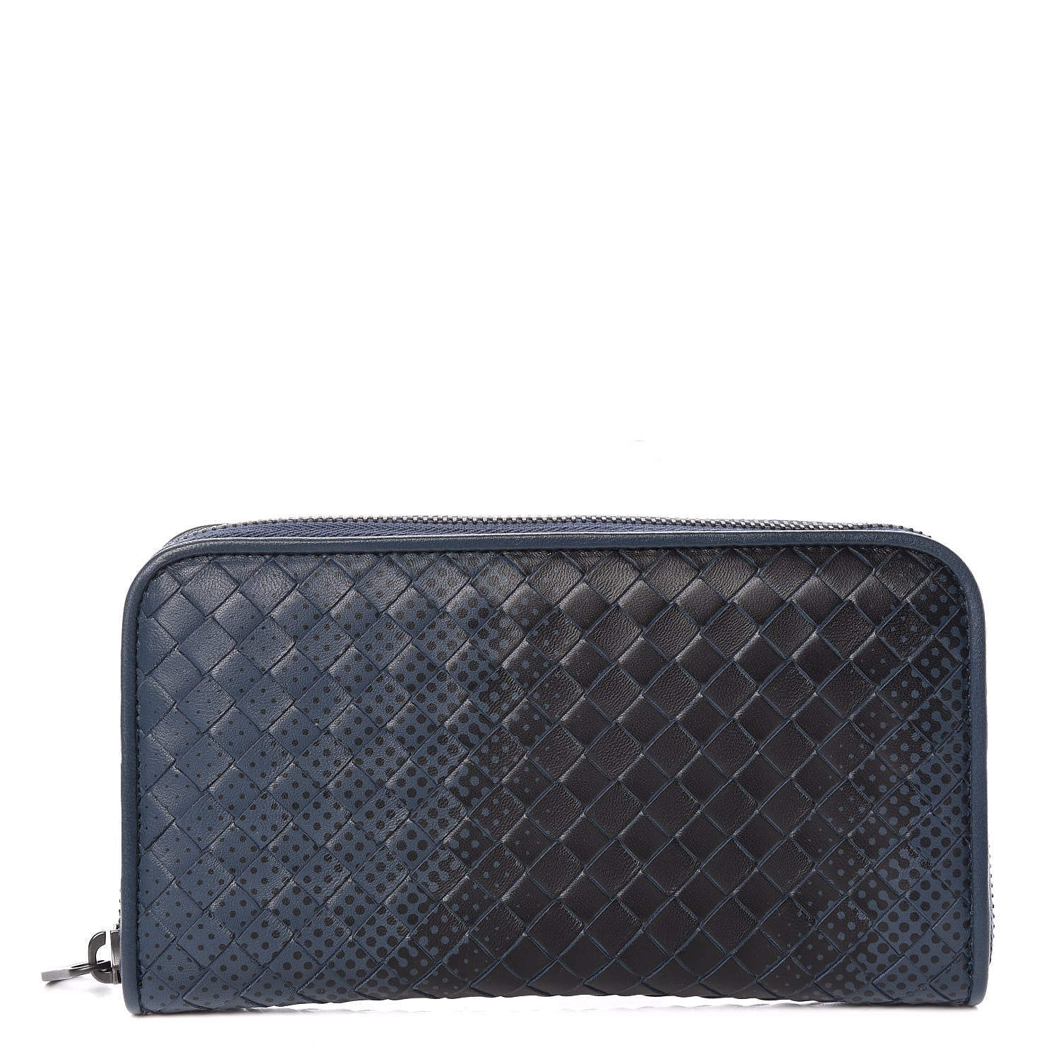 Bottega Veneta Nappa Intrecciato Gradient Spotted Zip Around Wallet Black Denim 1 of 10