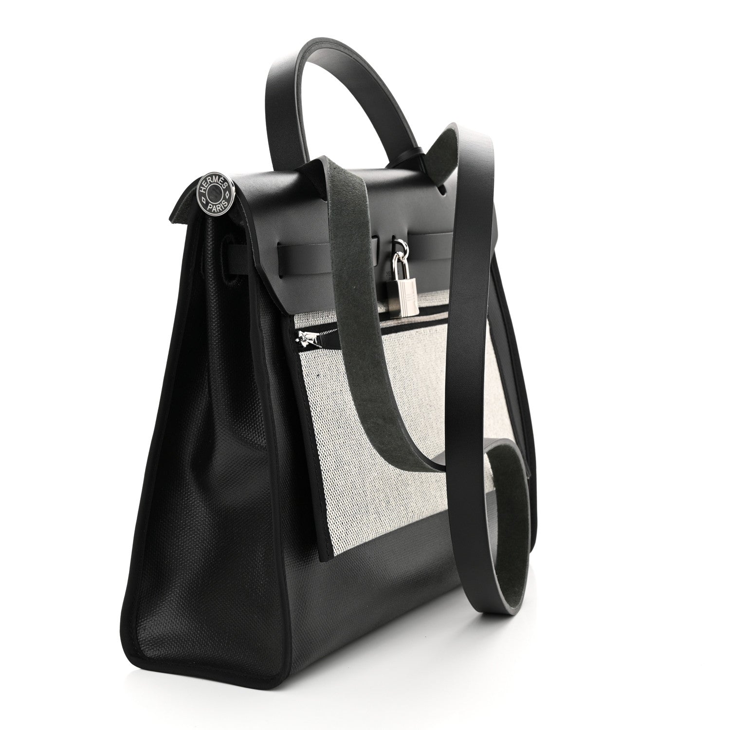 Hermes Toile H Berline Vache Hunter Herbag Zip PM 31 Black Ecru 4 of 13