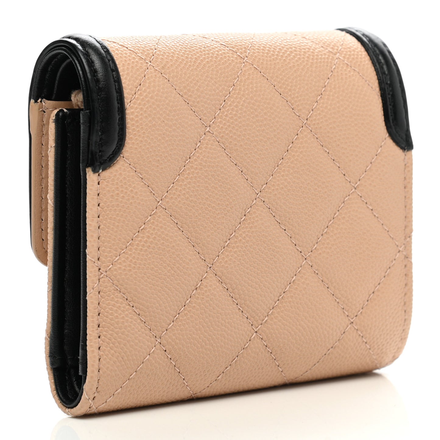 Caviar Quilted Filigree Flap Wallet Beige Black