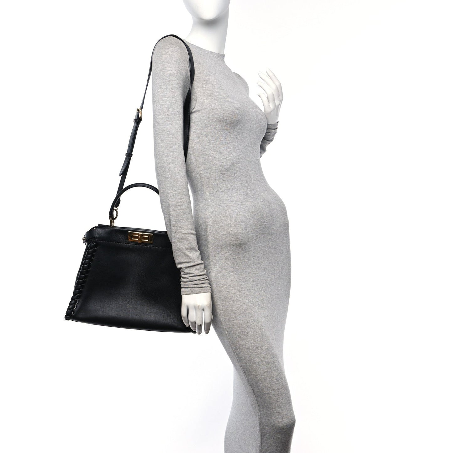 Vitello Seta Lace Up Medium Peekaboo Iconic Satchel Black