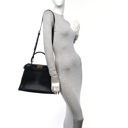 Fendi Vitello Seta Lace Up Medium Peekaboo Iconic Satchel Black 3 of 12