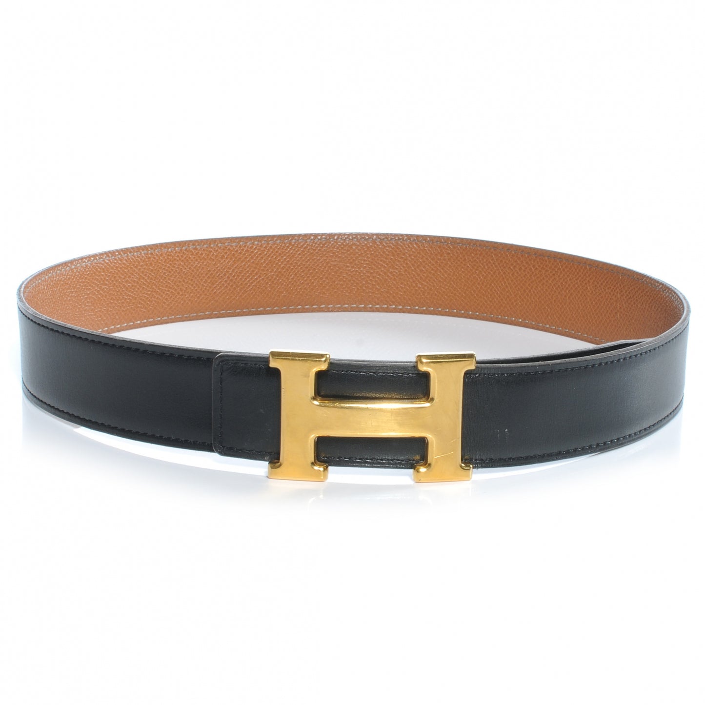 Box Courchevel Reversible Constance 32mm H Belt Noir Gold 70
