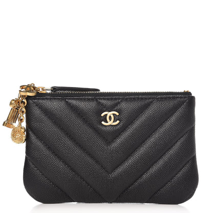 Chanel Caviar Chevron Quilted Small Ancient Greek Charms Cosmetic Case Black 1 of 8
