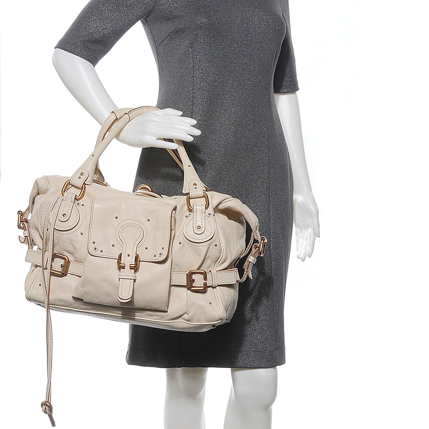 Leather Paddington Front Pocket Tote White