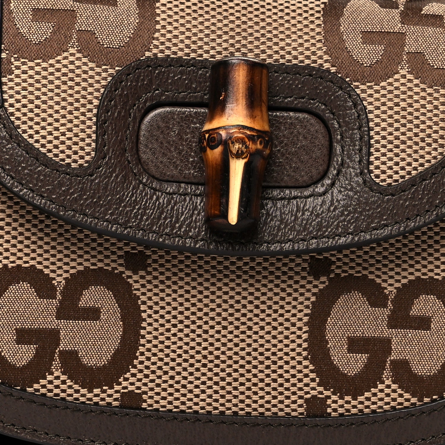 Gucci Monogram Jumbo GG Textured Dollar Calfskin Web Mini Bamboo 1947 Top Handle Bag Camel Ebony New Acero 8 of 10