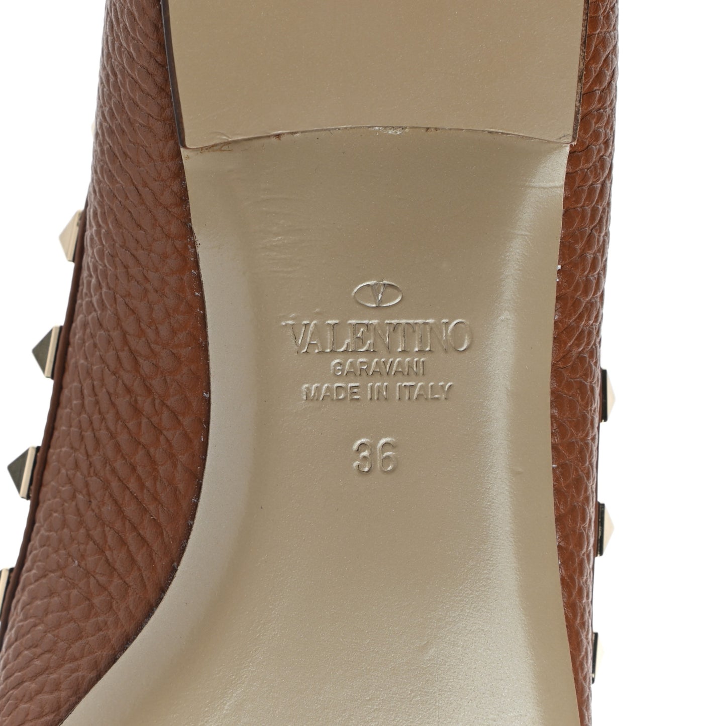 Pebbled Calfskin Rockstud Ballerina Flats 36 Selleria