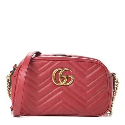 Gucci Calfskin Matelasse Small GG Marmont Chain Shoulder Bag Hibiscus Red 1 of 15