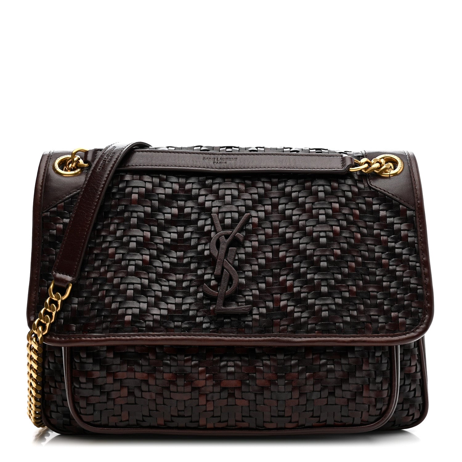 Saint Laurent Calfskin Woven Monogram Medium Niki Chain Satchel Burnt Brown 2 of 21