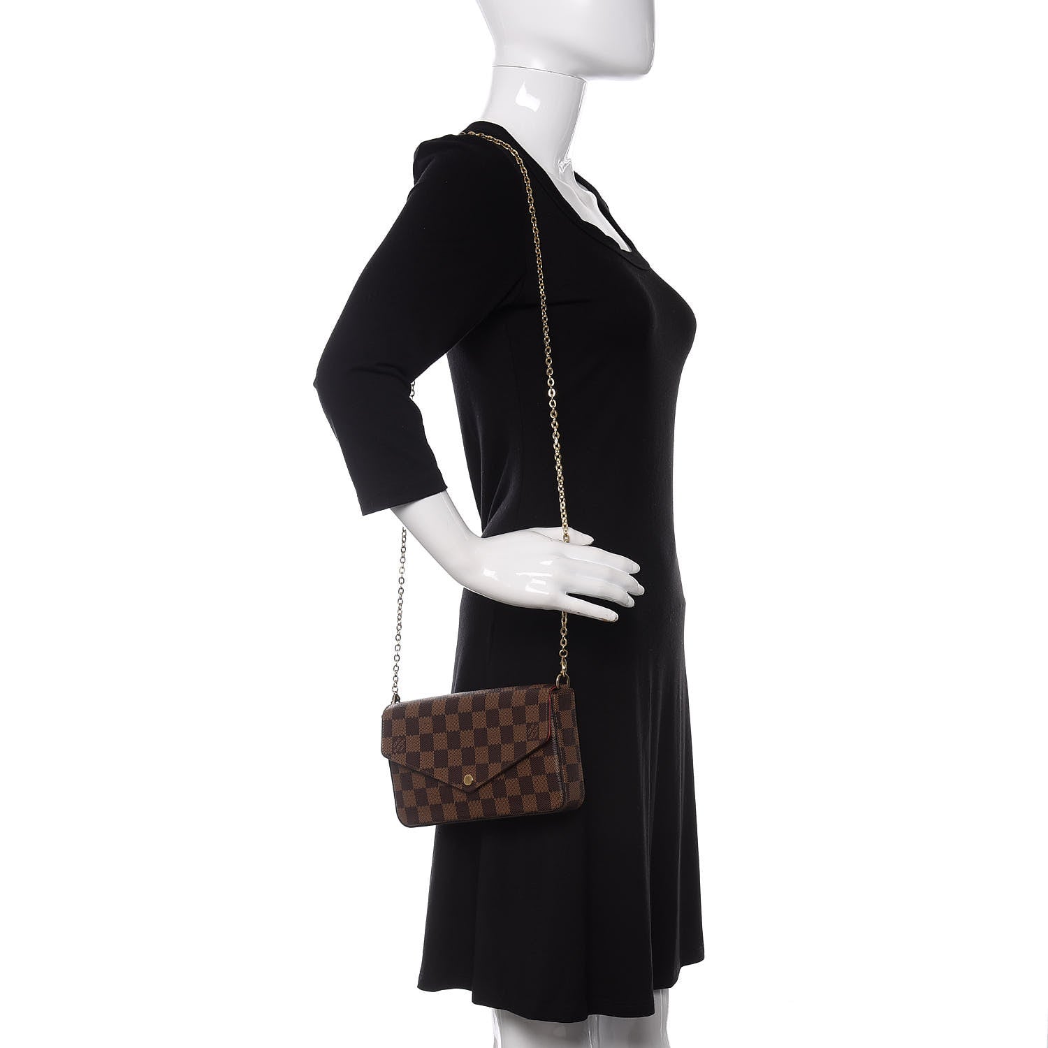 Louis Vuitton Damier Ebene Pochette Felicie Chain Wallet 2 of 10