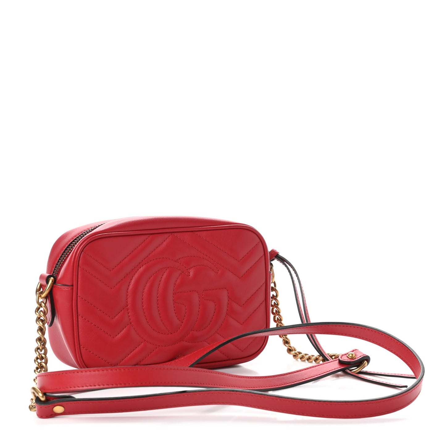 Calfskin Matelasse Mini GG Marmont Chain Shoulder Bag Hibiscus Red