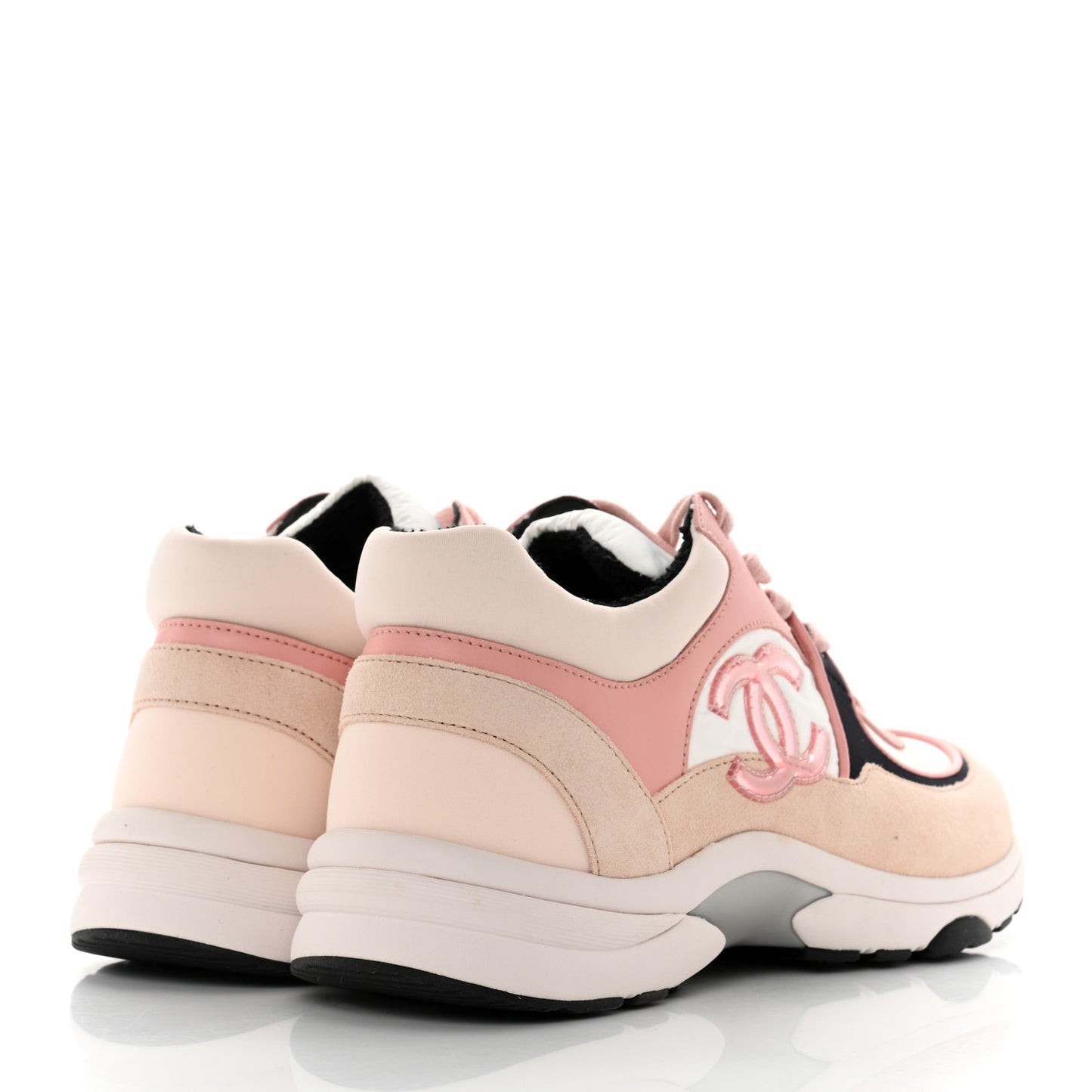 Nylon Lambskin Suede Calfskin CC Sneakers 38 Pink White Black