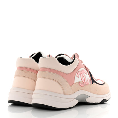 Chanel Nylon Lambskin Suede Calfskin CC Sneakers 38 Pink White Black 4 of 10