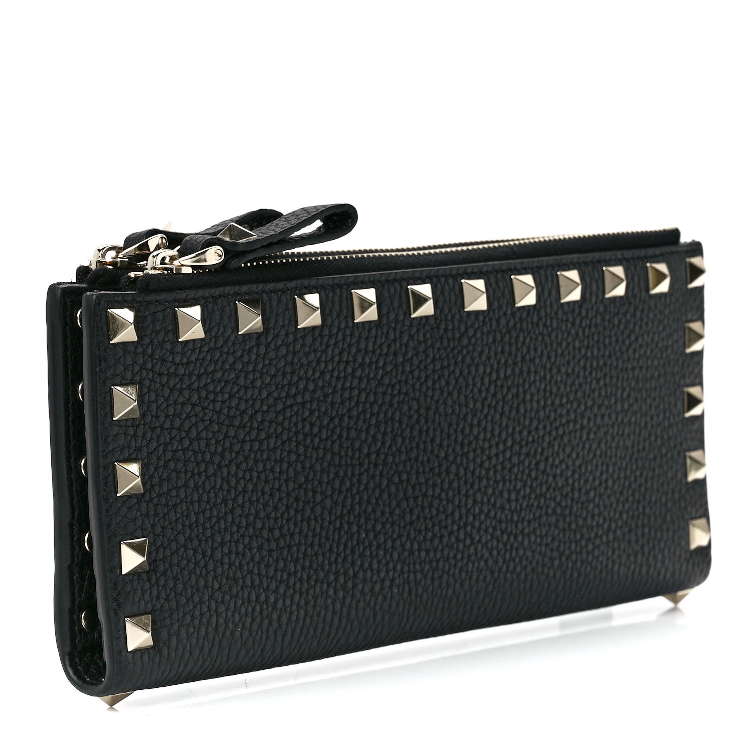Valentino Garavani Pebbled Calfskin Rockstud Fold Zip Wallet Black 3 of 12