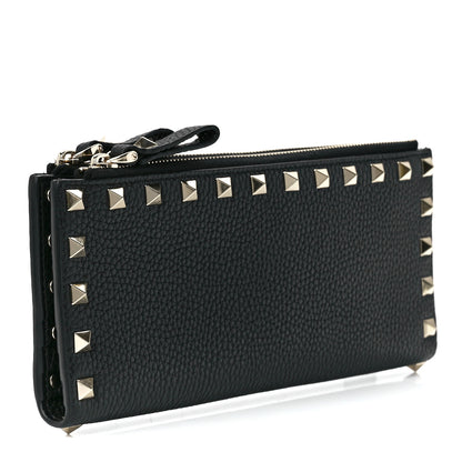 Valentino Garavani Pebbled Calfskin Rockstud Fold Zip Wallet Black 3 of 12