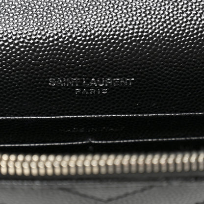 Saint Laurent Grain De Poudre Matelasse Chevron Monogram Envelope Chain Wallet Black 6 of 10