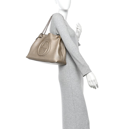 Gucci Metallic Pebbled Calfskin Medium Soho Chain Shoulder Bag Golden Beige 2 of 13