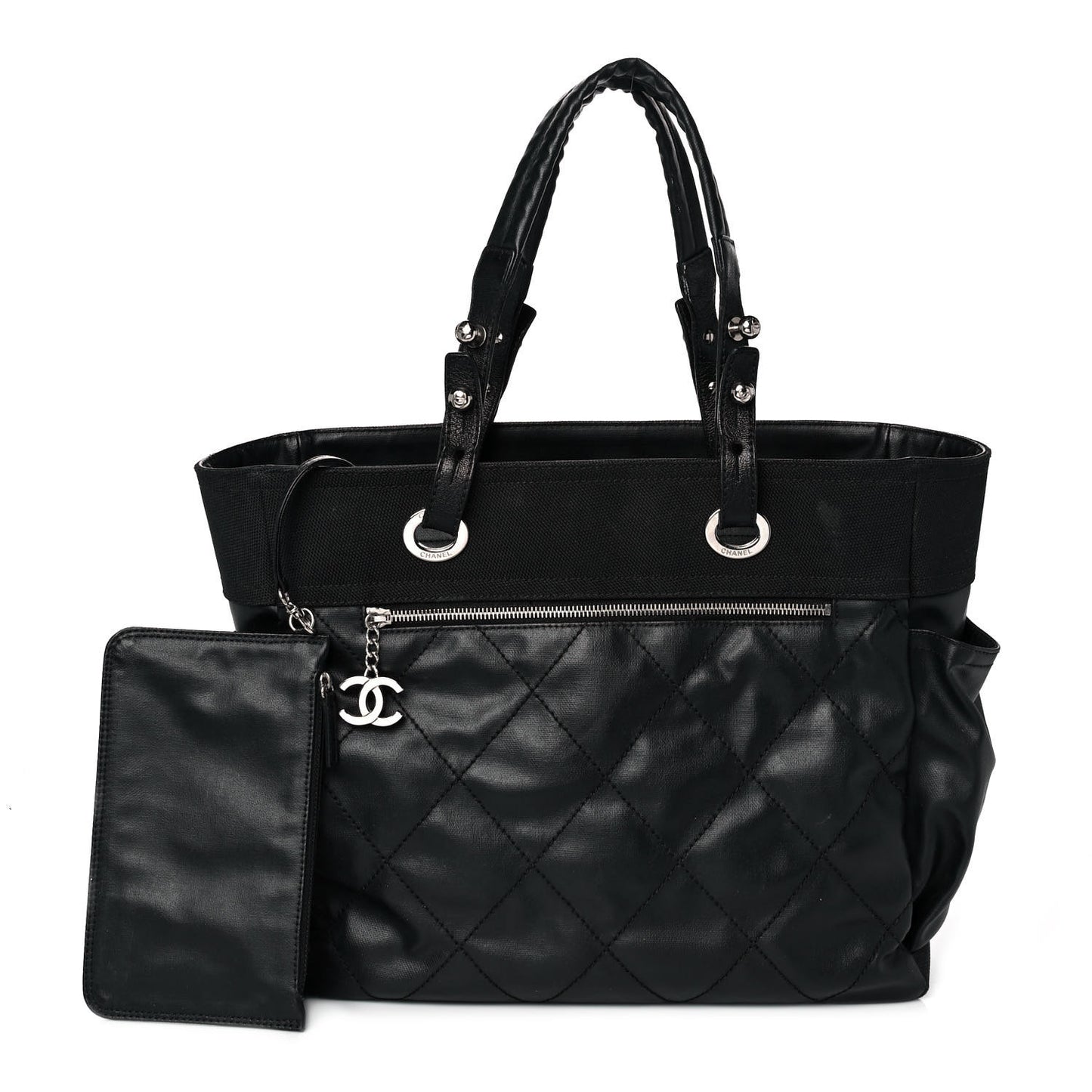 Coated Canvas Quilted Large Paris Biarritz Tote Black