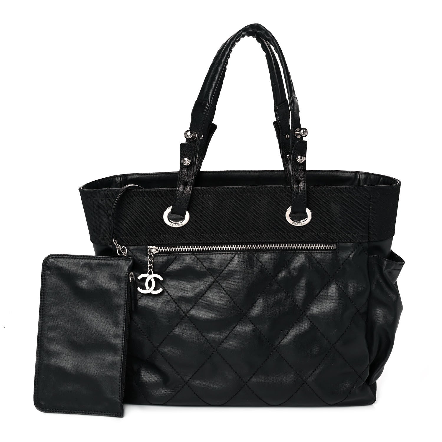 Chanel Coated Canvas Quilted Large Paris Biarritz Tote Black 1 of 10