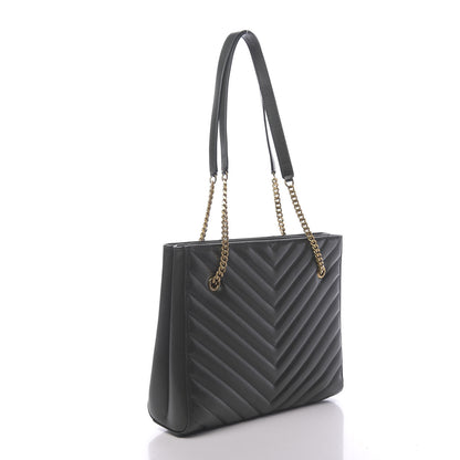 Saint Laurent Grain de Poudre Matelasse Chevron Medium Tribeca Shopping Bag Vert Fonce 3 of 10