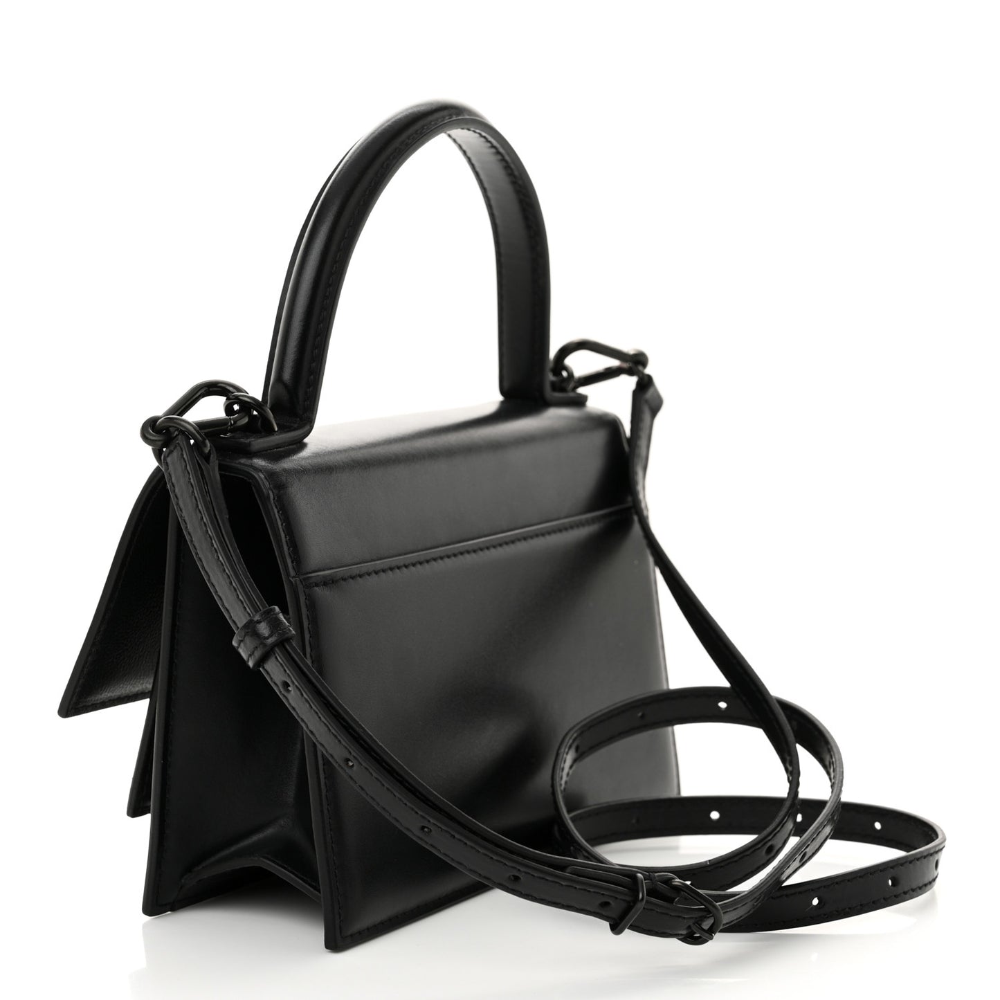 Box Calfskin Monochrome XS Sharp Top Handle Bag Black