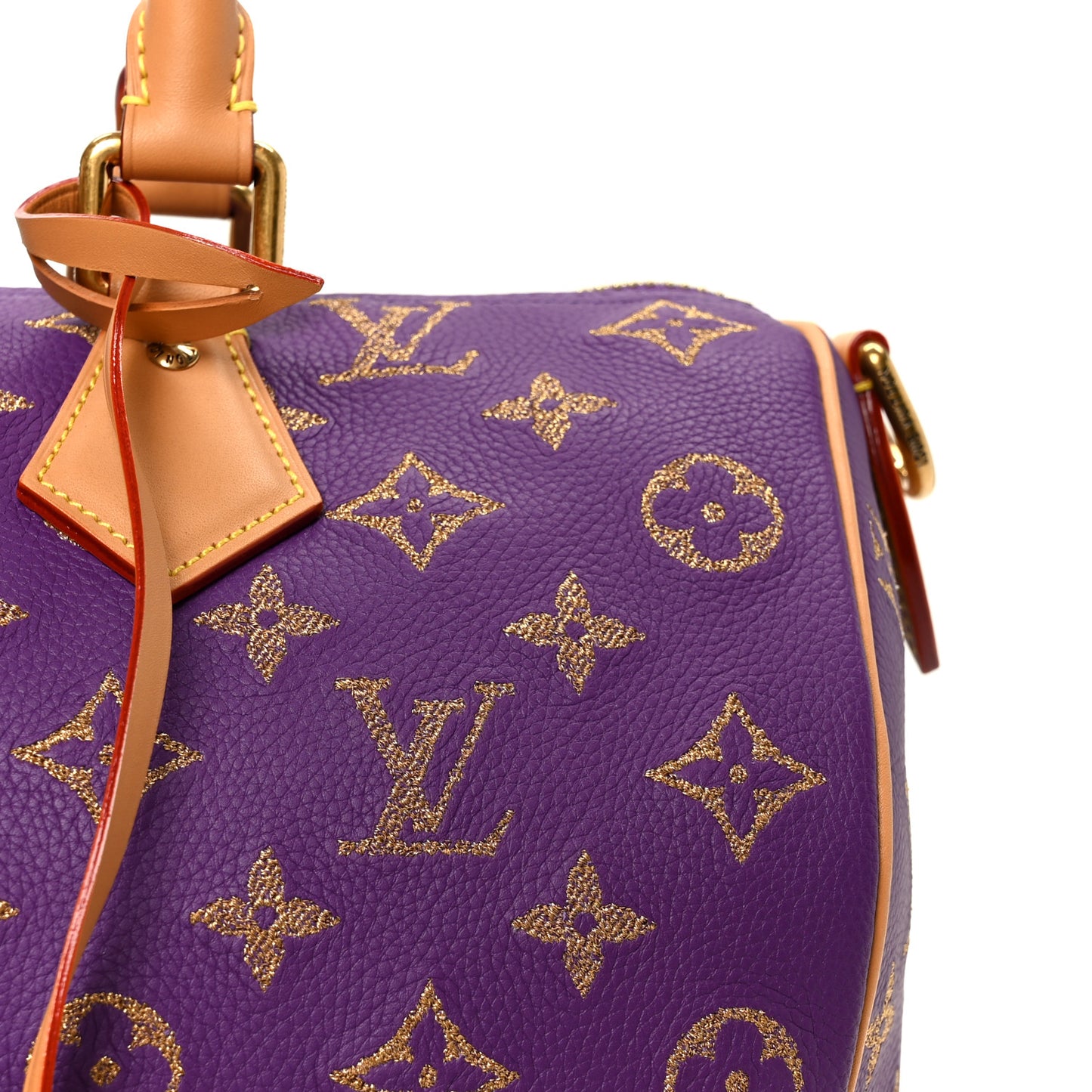 Calfskin Embroidered Monogram Speedy P9 Bandouliere 30 Golden Lotus Purple