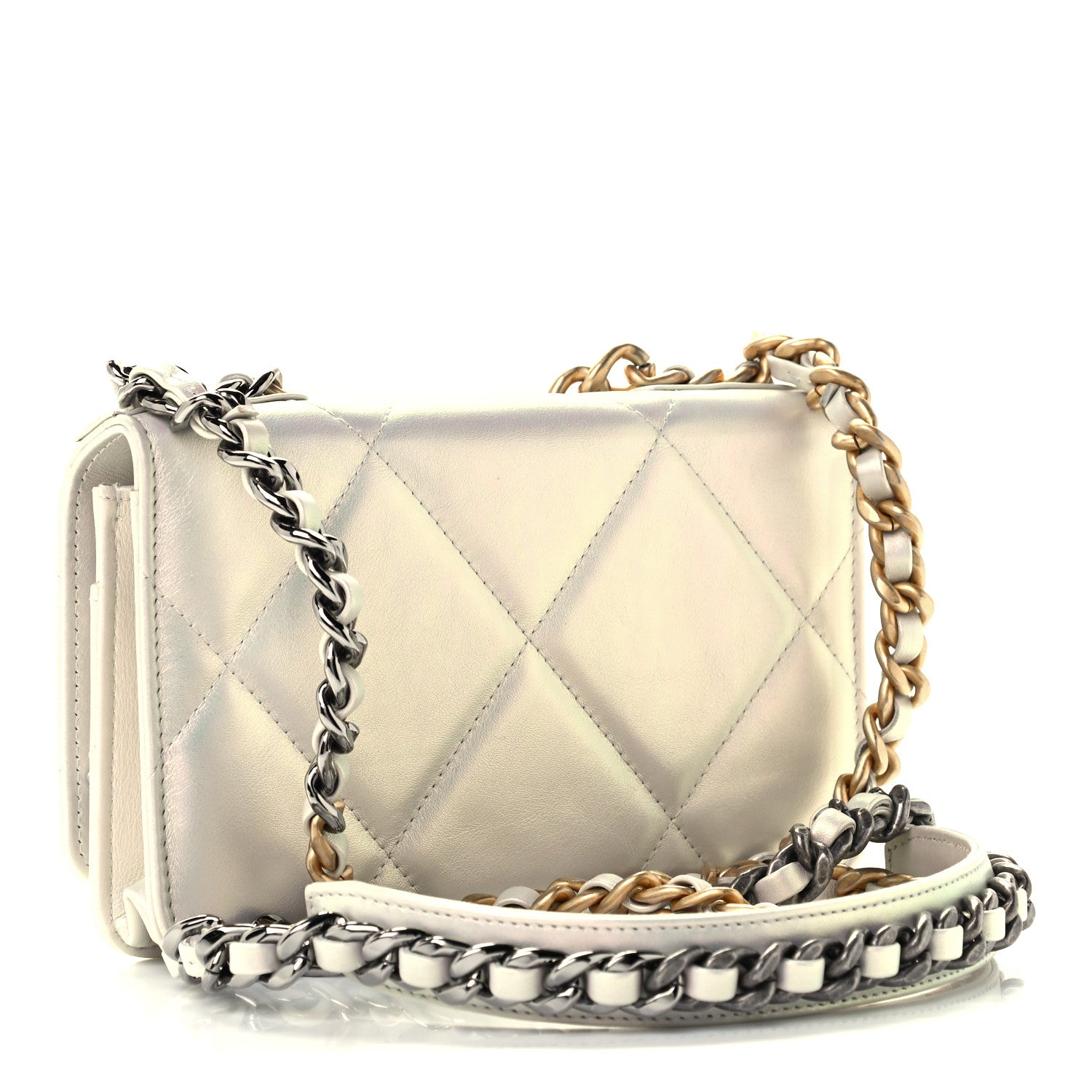 Chanel Iridescent Calfskin Quilted Chanel 19 Wallet On Chain WOC White 2 of 9