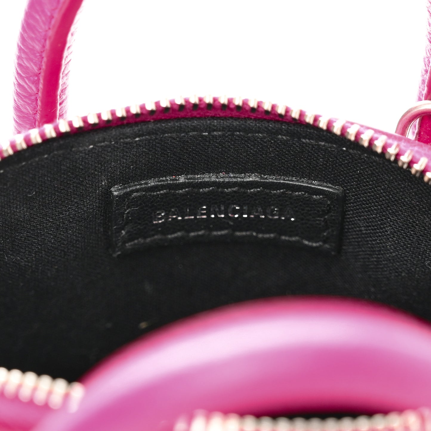 Grained Calfskin Logo Mini Ville Top Handle Bag Fuchsia White