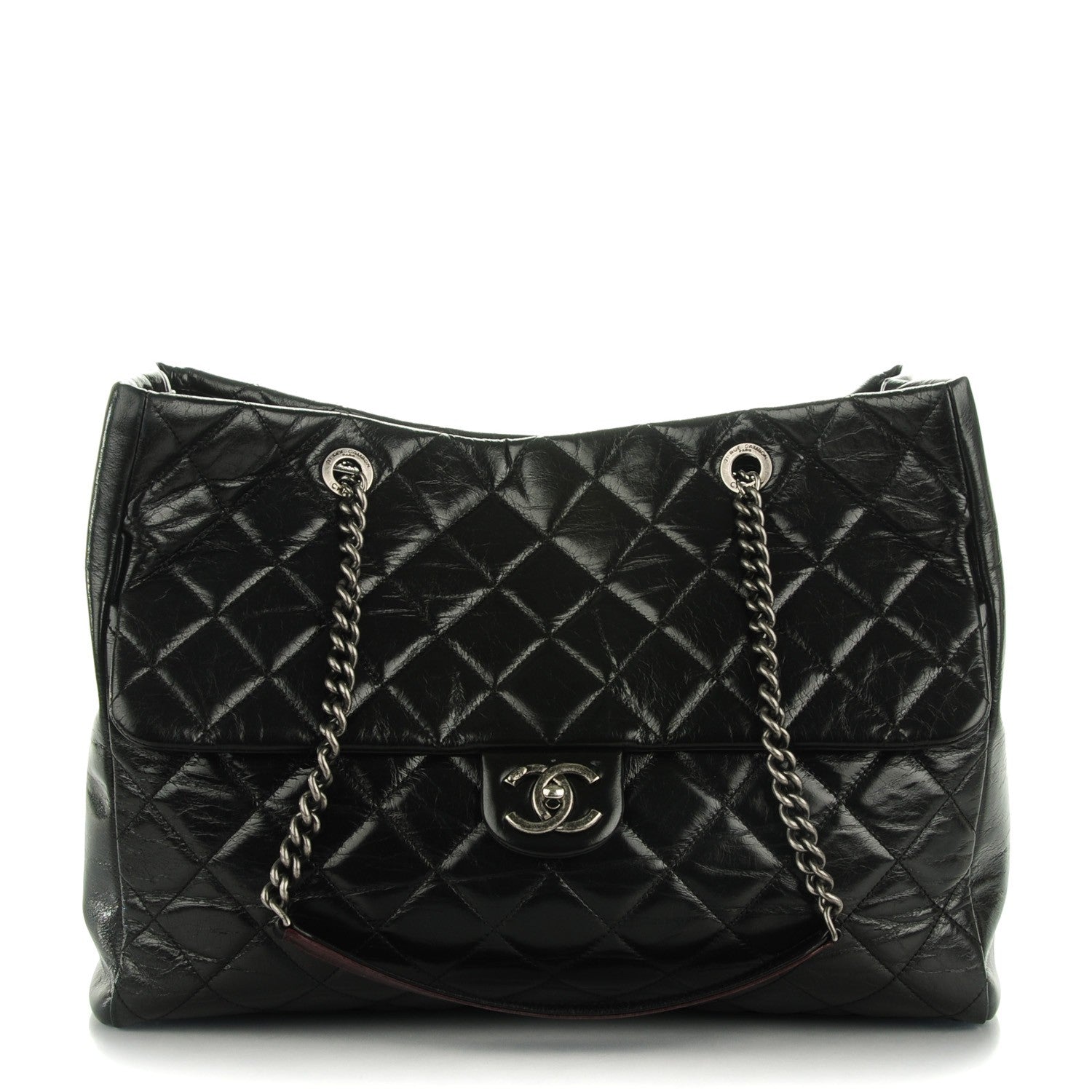 Chanel Glazed Calfskin Quilted Large Duo Color Tote Black 1 of 7