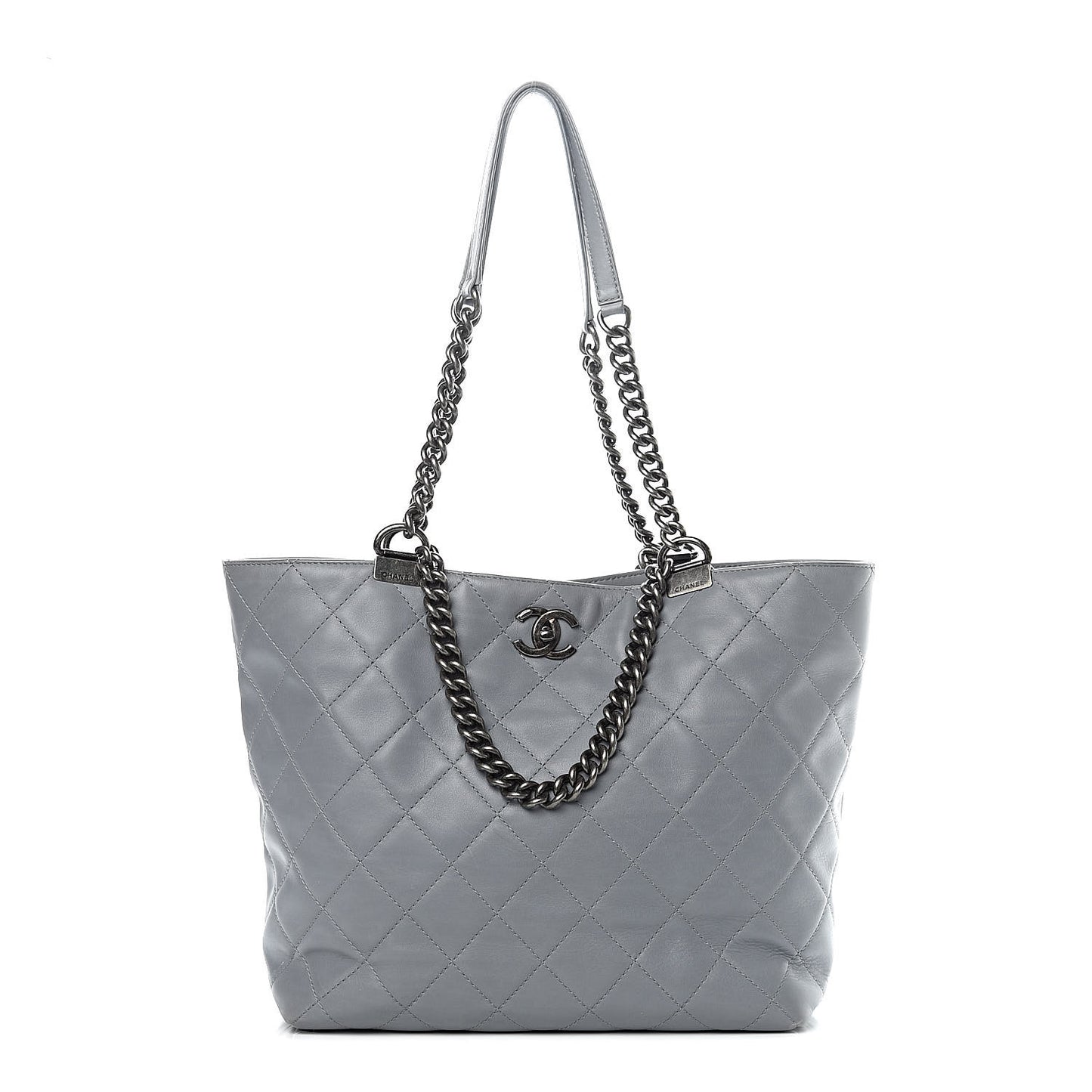 Calfskin Quilted Large Shopping In Chains Tote Light Grey