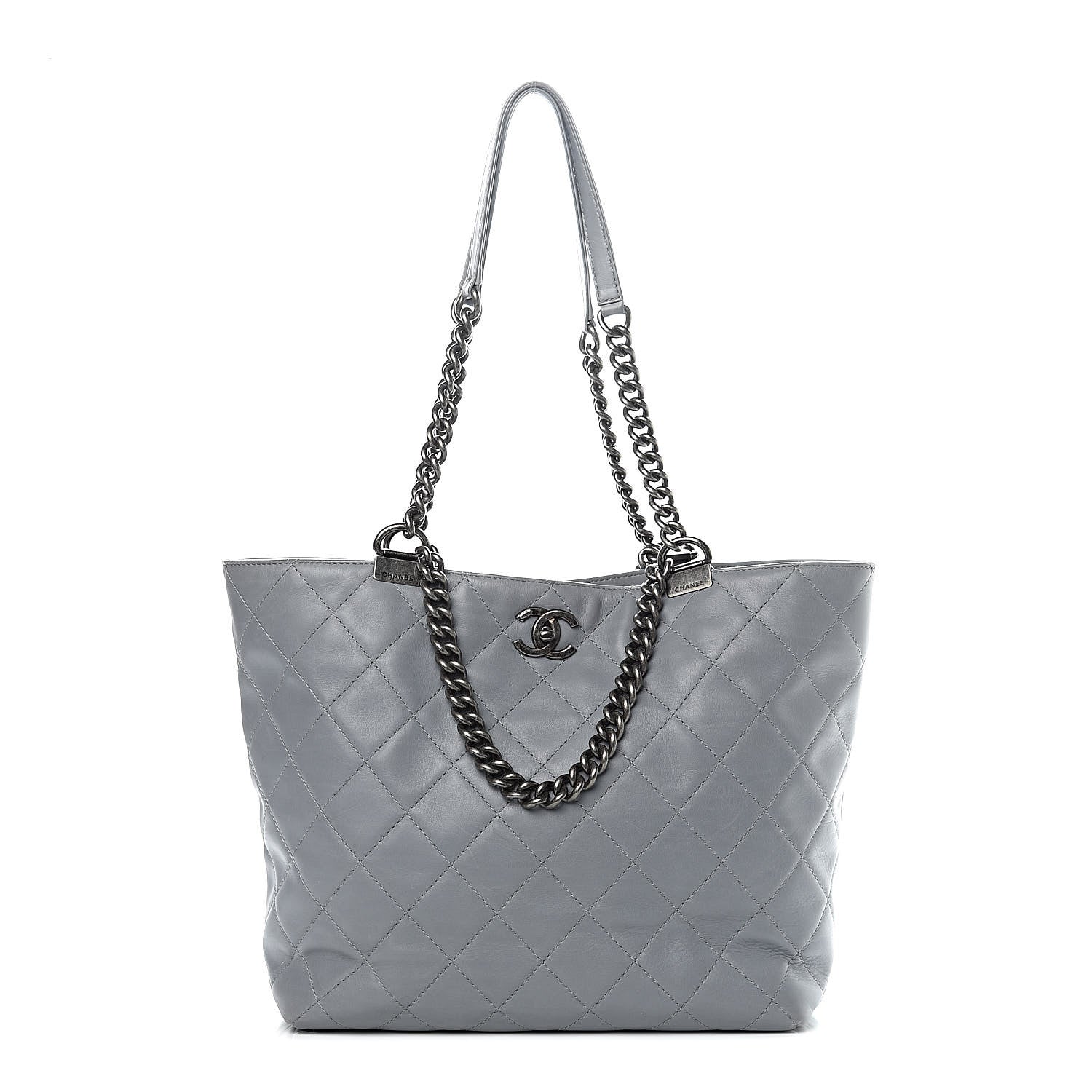Chanel Calfskin Quilted Large Shopping In Chains Tote Light Grey 1 of 15