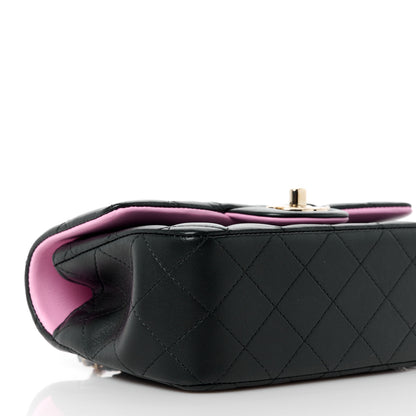 Chanel Lambskin Quilted Bi-Color Mini Top Handle Rectangular Flap Black Lilac 10 of 14