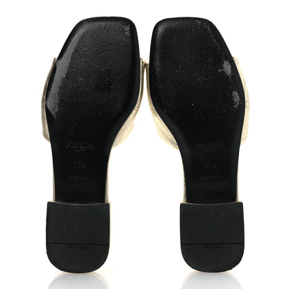 Prada Metallic Nappa Logo Quilted 10mm Slide Sandals 36.5 Pirite 7 of 13