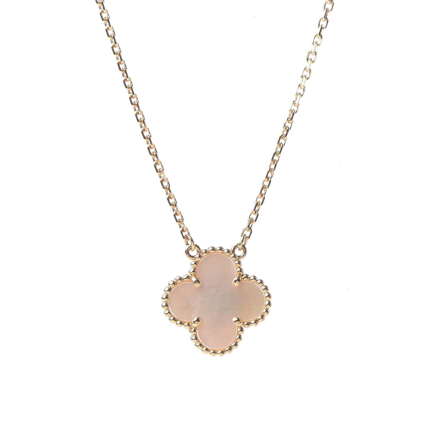 Van Cleef & Arpels 18K Yellow Gold Mother of Pearl Vintage Alhambra Pendant Necklace 4 of 7