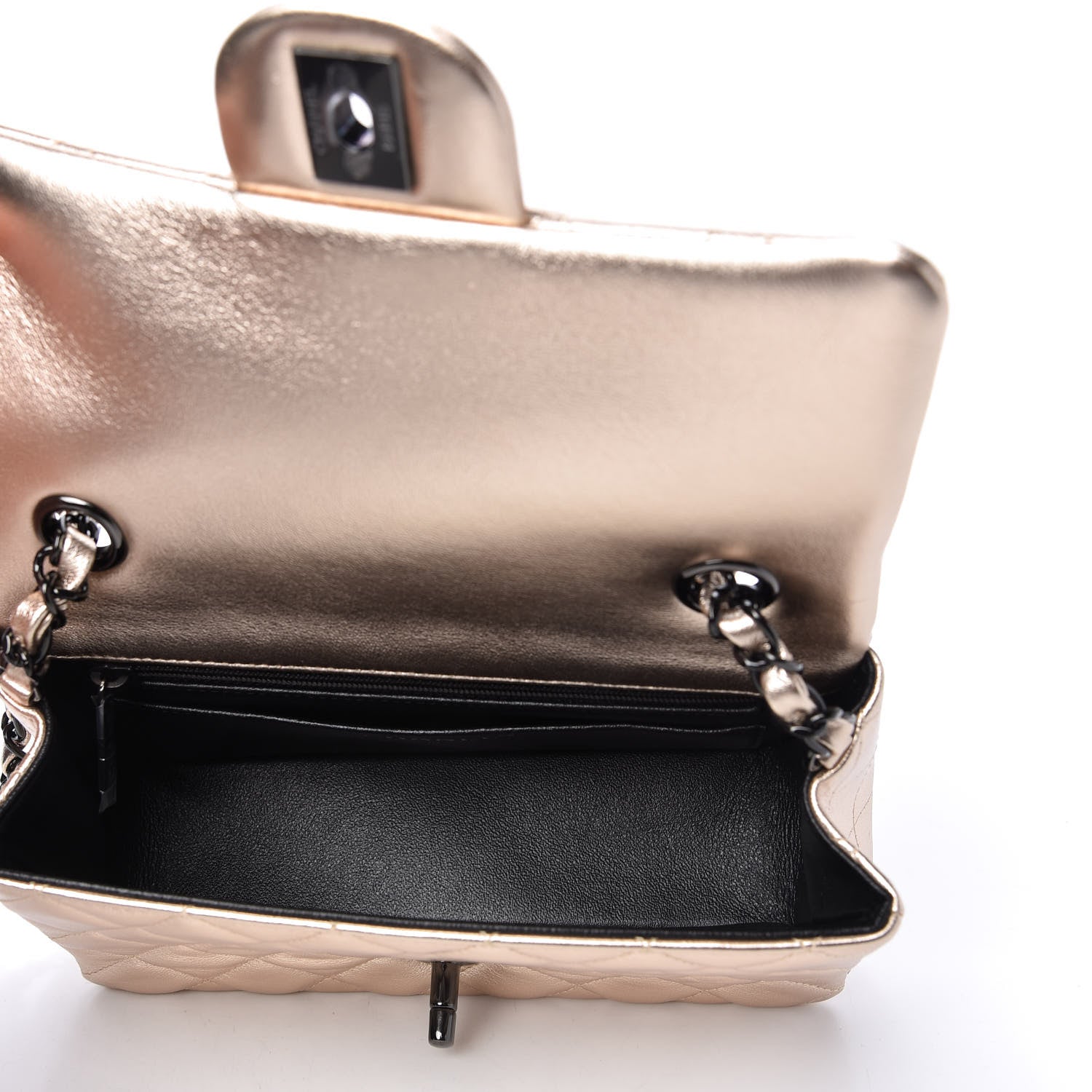 Chanel Metallic Lambskin Quilted Mini Rectangular Flap Gold Black 5 of 11
