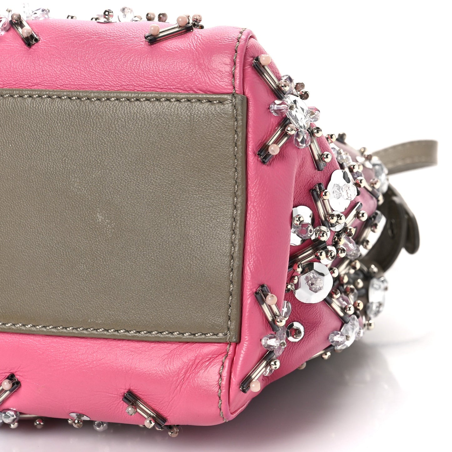 Nappa Crystal Beaded Ombre Mini Peekaboo Iconic Satchel Pink Beige
